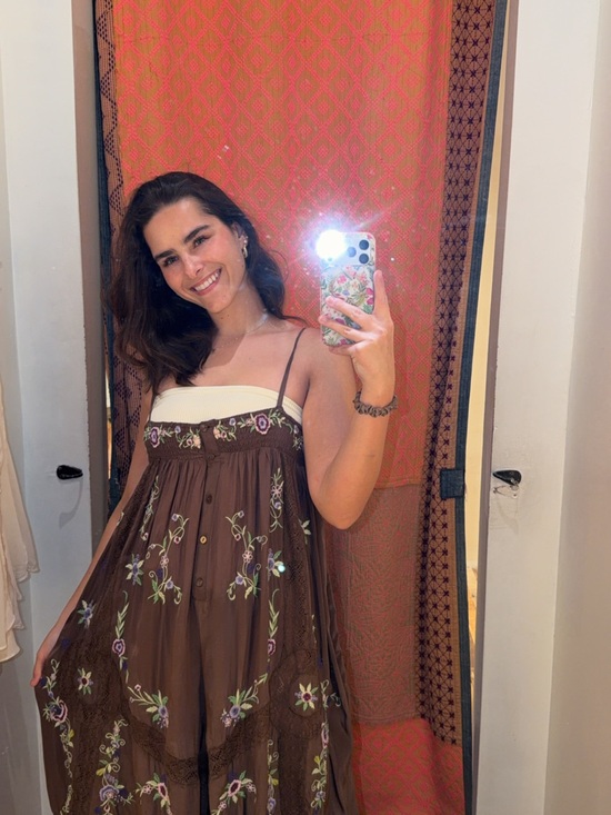 Free People Pants - Brown Floral Embroidered Maxi Sundress